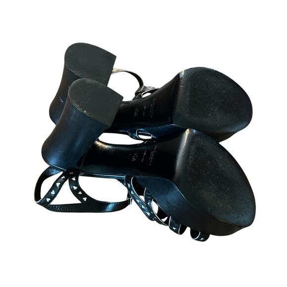 Saint Laurent Black Leather Platform Heel Sandal Silver Hearts EU 40.5 US 10.5 - Picture 11 of 14